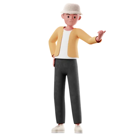 Male Character Pointing On Something  3D Illustration