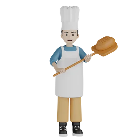 Male chef holding bread for baking  3D Illustration