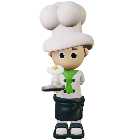 Male chef serving egg dish  3D Illustration