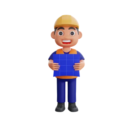 Male Construction worker holding building map  3D Illustration