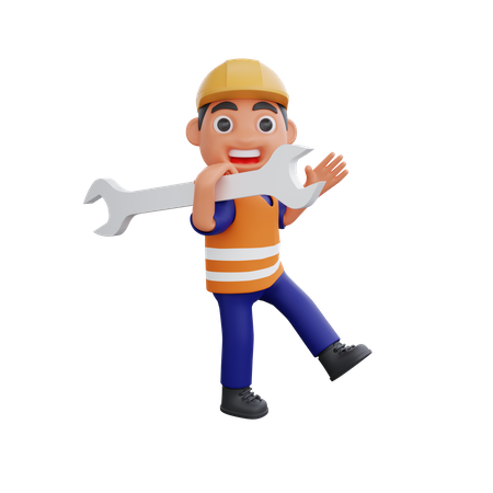 Male Construction worker holding wrench  3D Illustration