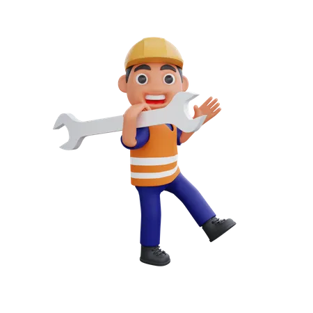 Male Construction worker holding wrench  3D Illustration