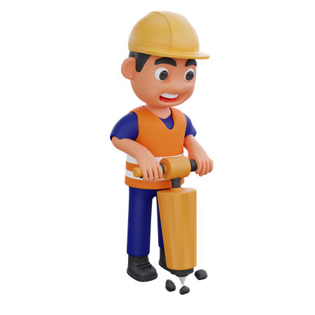 Male Construction worker using drill machine  3D Illustration