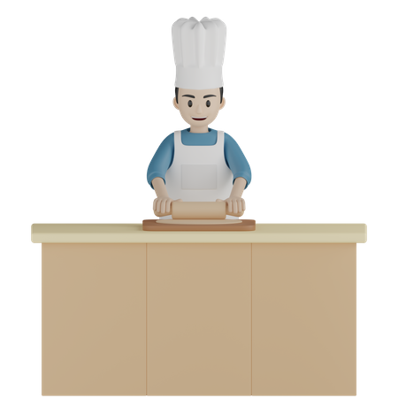 Male cook rolling dough using rolling pin  3D Illustration