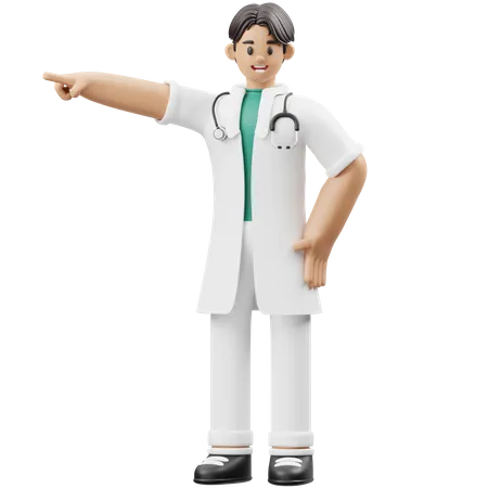 Male Doctor Pointing something in left direction  3D Illustration