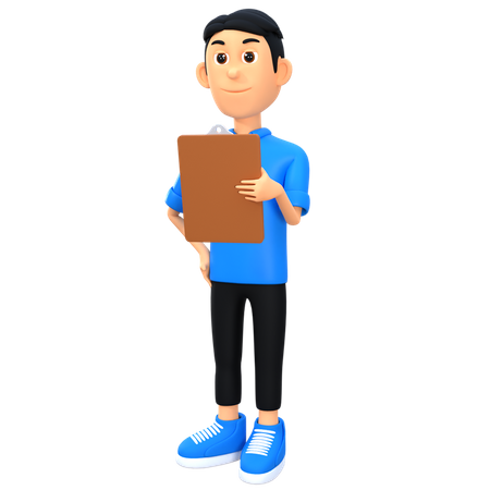 Male Employee Holding Clip Board  3D Illustration