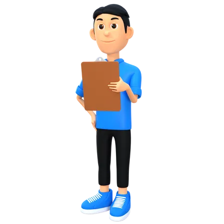 Male Employee Holding Clip Board  3D Illustration