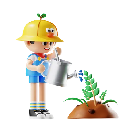 Male Farmer Water Plants  3D Illustration