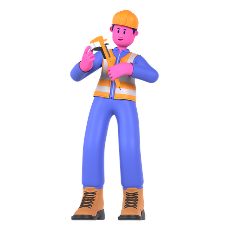 Male Worker Holding Caliper  3D Illustration