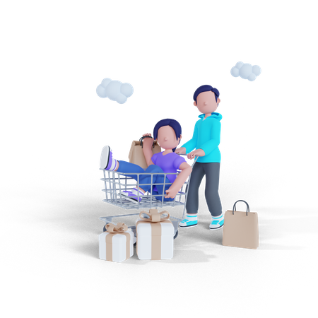 Man and woman going for shopping  3D Illustration