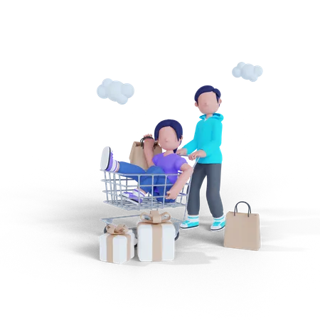 Man and woman going for shopping  3D Illustration