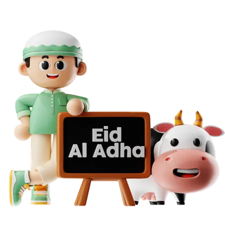 Man Celebrates Eid With Cow  3D Illustration