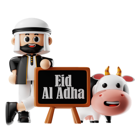 Man Celebrates Eid With Cow  3D Illustration