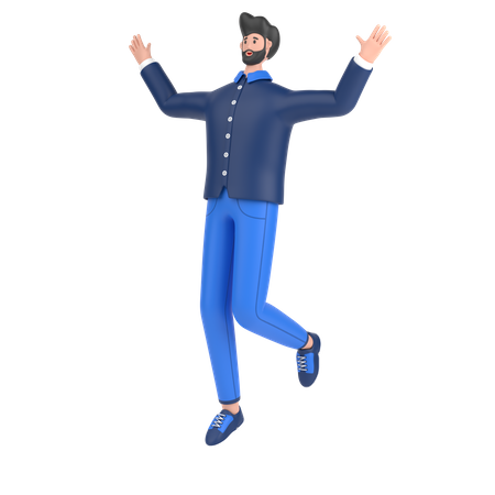 Man celebrates success with dance  3D Illustration