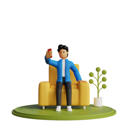 Man chatting on video call  3D Illustration