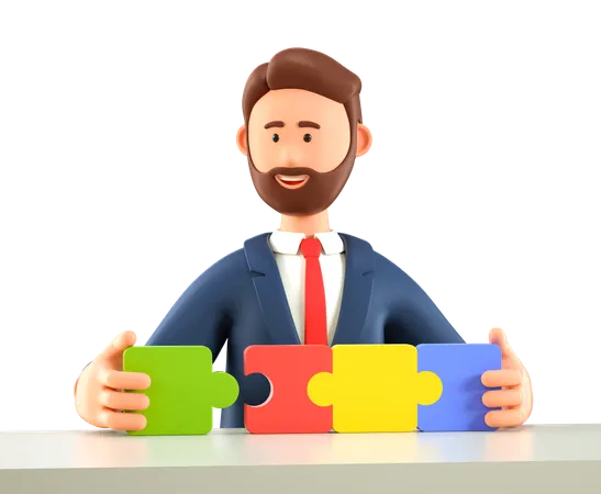 Man connecting puzzle elements  3D Illustration