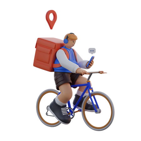 Man Delivering a Package While Riding a Bicycle  3D Illustration