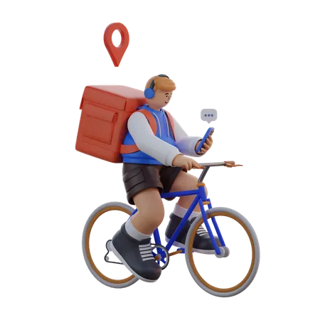 Man Delivering a Package While Riding a Bicycle  3D Illustration