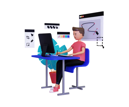 Man doing online designing  3D Illustration