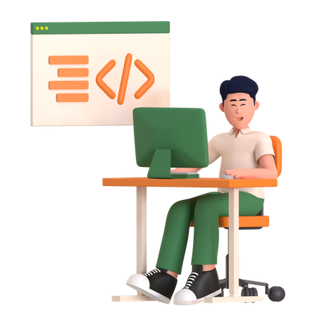 Man Doing Programming Work  3D Illustration