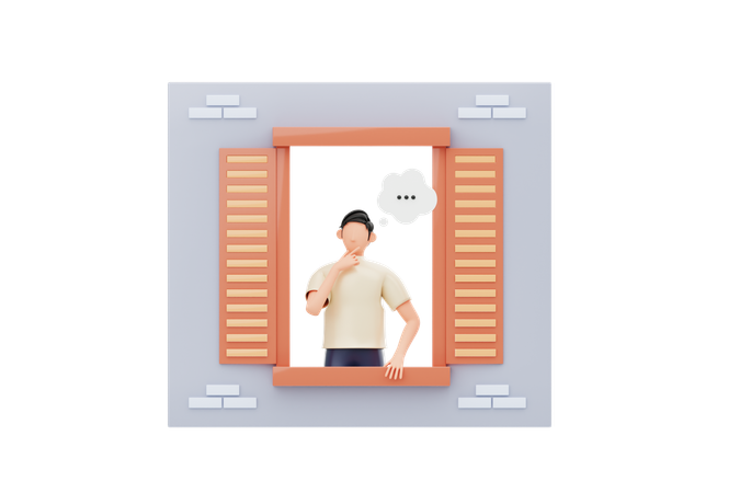 Man Doing Reflective Thinking  3D Illustration