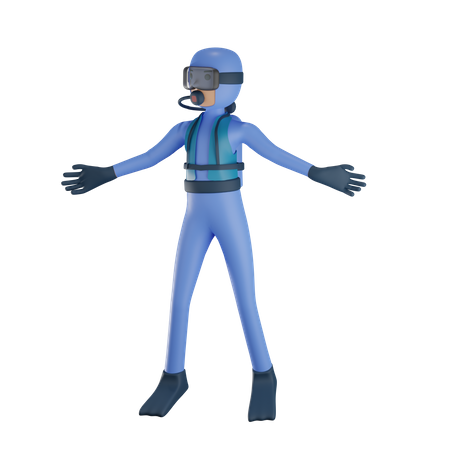 Man Doing Scuba Diving  3D Illustration