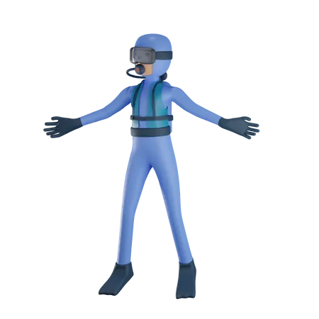 Man Doing Scuba Diving  3D Illustration