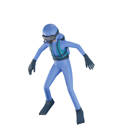 Man Doing Scuba Diving  3D Illustration