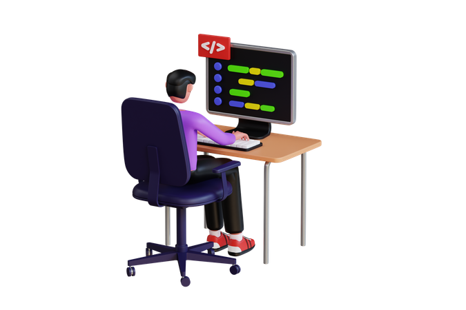 Man Doing Web Coding  3D Illustration