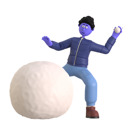 Man Enjoying Snowball Fight  3D Illustration