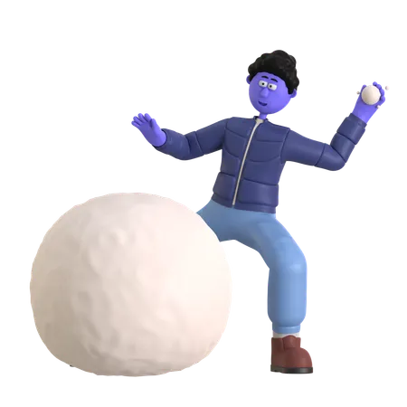 Man Enjoying Snowball Fight  3D Illustration