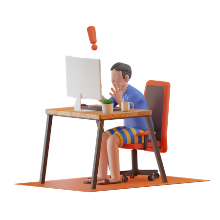 Man facing error while working from home  3D Illustration