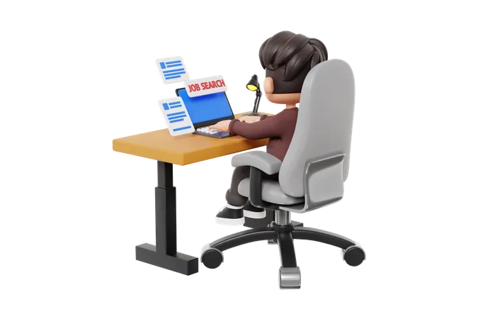 Man Finding Online Job  3D Illustration