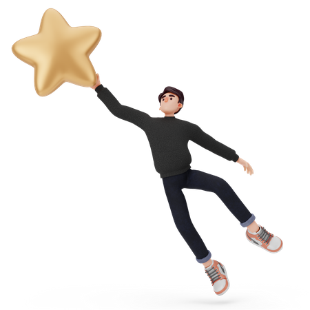 Man flying with star  3D Illustration