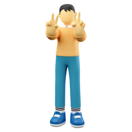 Man Gesturing Peace  3D Illustration