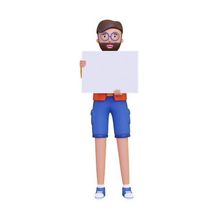 Man holding a blank placard  3D Illustration