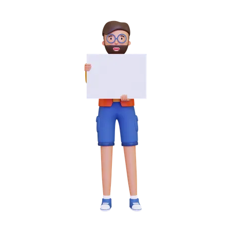 Man holding a blank placard  3D Illustration