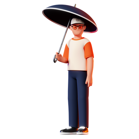 Man Holding An Umbrella Pose  3D Illustration