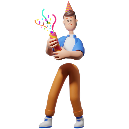 Man Holding Confetti Party  3D Illustration