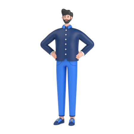 Man holding hands on waist pose  3D Illustration