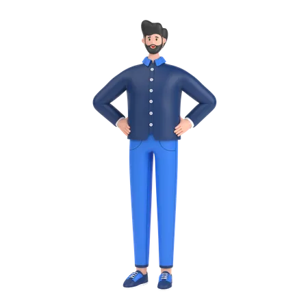 Man holding hands on waist pose  3D Illustration