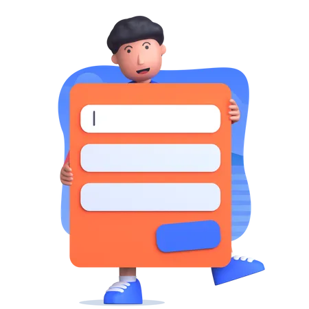 Man holding sign up form  3D Illustration