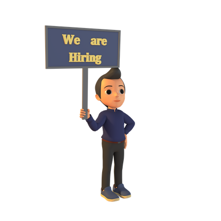 Man Holding We Are Hiring Board  3D Illustration