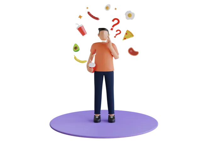 Man is choosing healthy lifestyle over junk food  3D Illustration