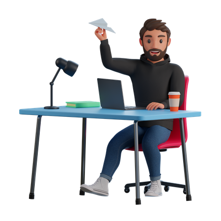 Man launching startup  3D Illustration