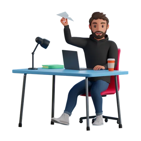 Man launching startup  3D Illustration