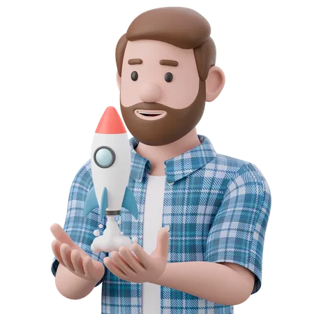 Man Launching Startup  3D Illustration