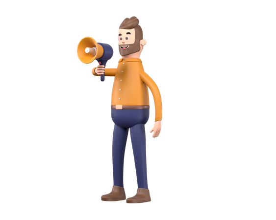 Man making announcement using megaphone  3D Illustration