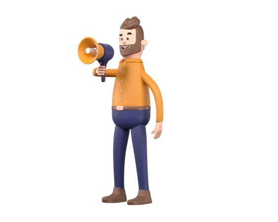 Man making announcement using megaphone  3D Illustration