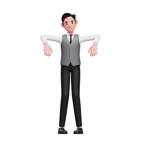 Man marionette pose wearing a gray office vest  3D Illustration